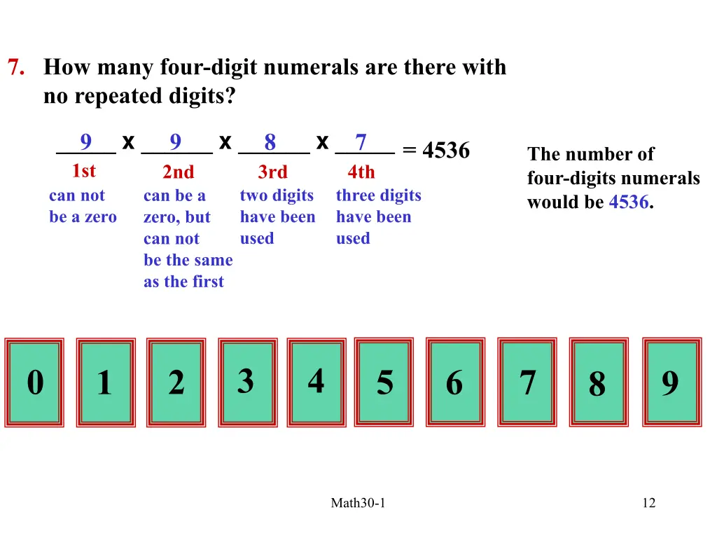 7 how many four digit numerals are there with
