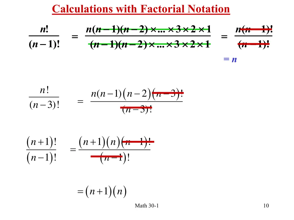 calculations with factorial notation