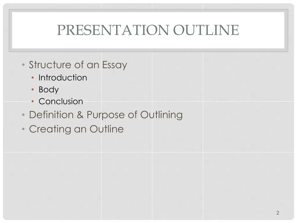 presentation outline