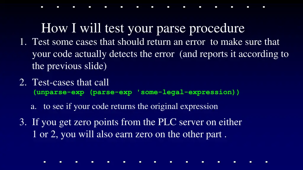 how i will test your parse procedure 1 test some