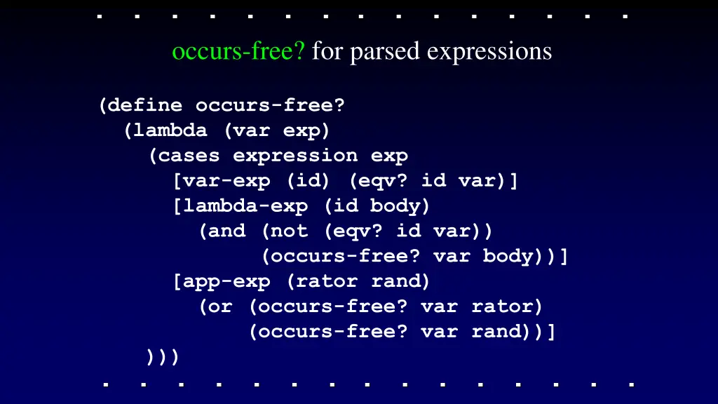occurs free for parsed expressions