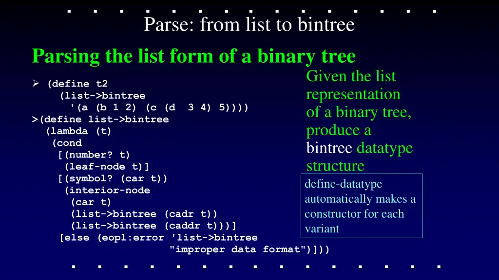 parse from list to bintree