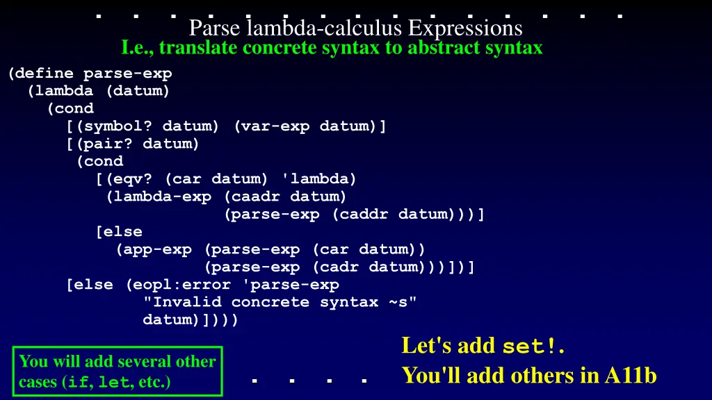 parse lambda calculus expressions i e translate