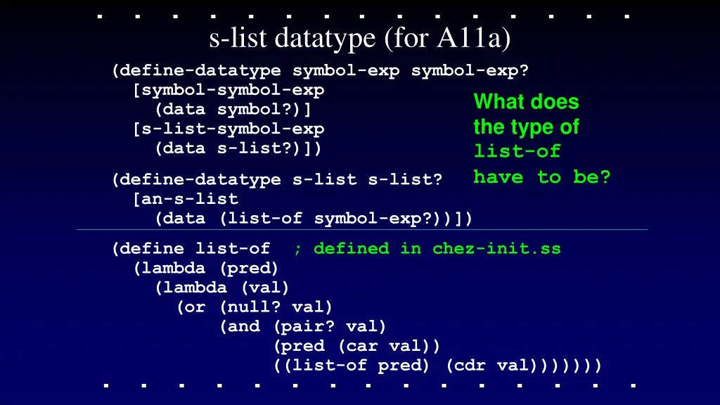 s list datatype for a11a define datatype symbol
