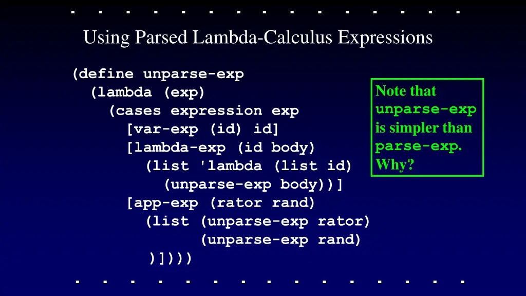 using parsed lambda calculus expressions