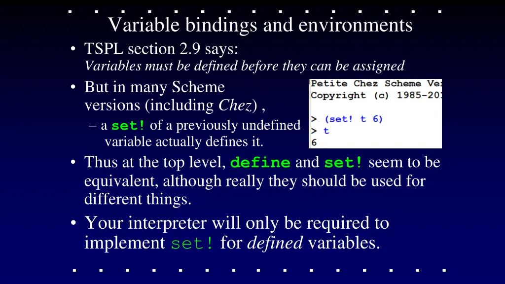 variable bindings and environments tspl section