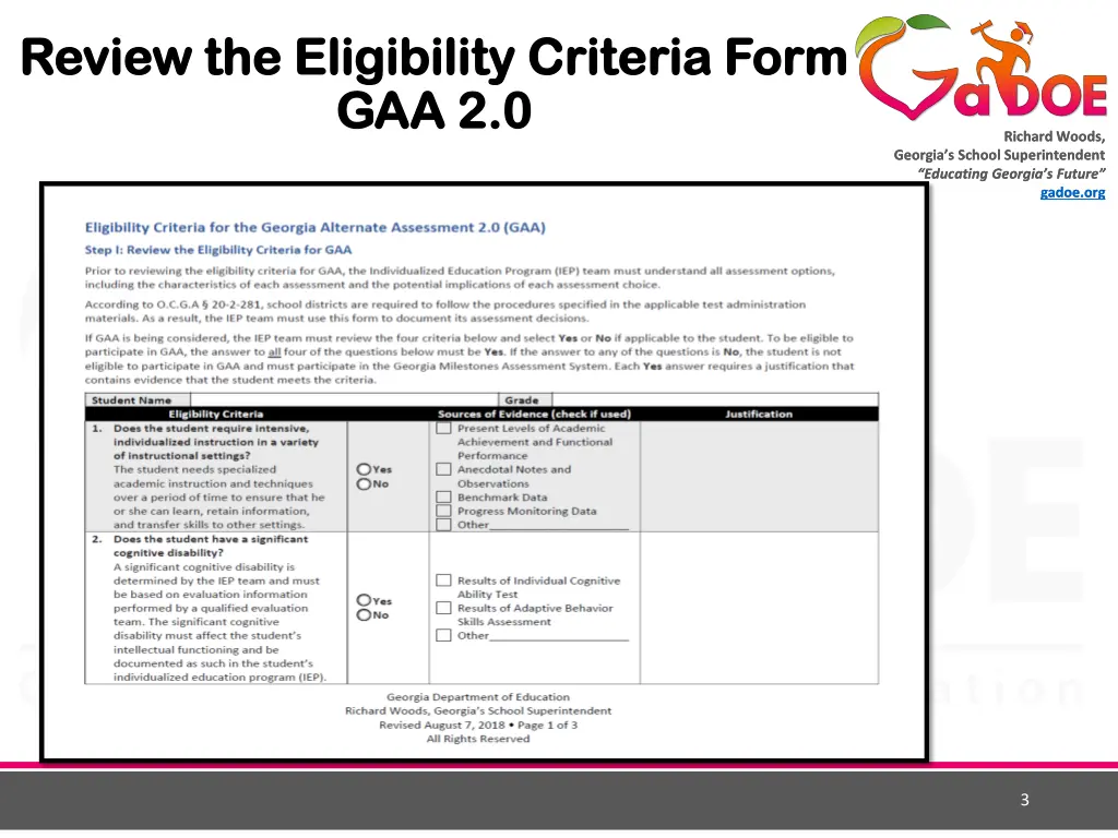 review the eligibility criteria form review