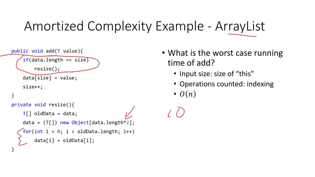 amortized complexity example arraylist
