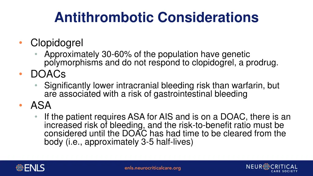 antithrombotic considerations