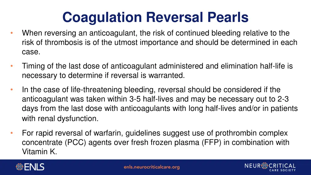 coagulation reversal pearls when reversing