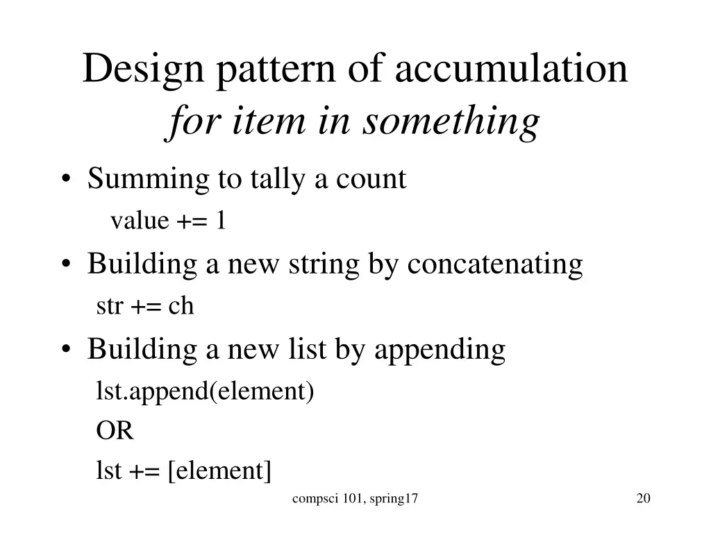 design pattern of accumulation for item