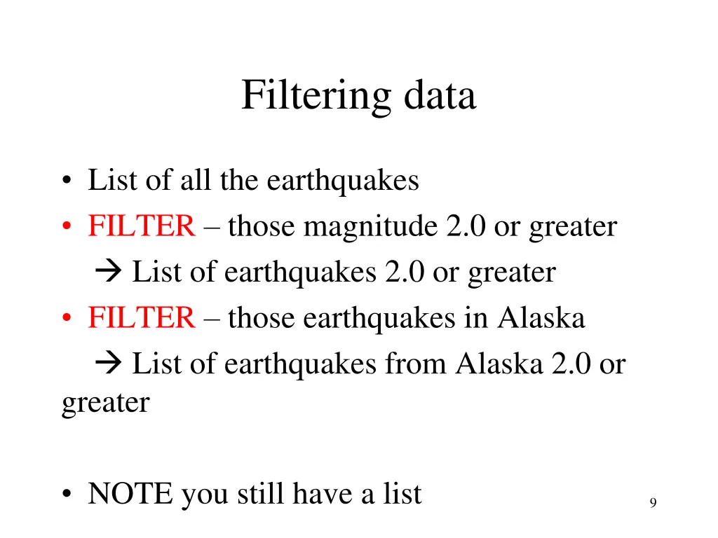 filtering data