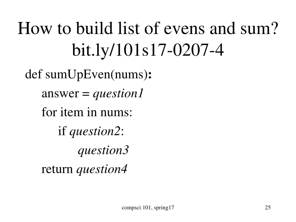 how to build list of evens and sum bit ly 101s17