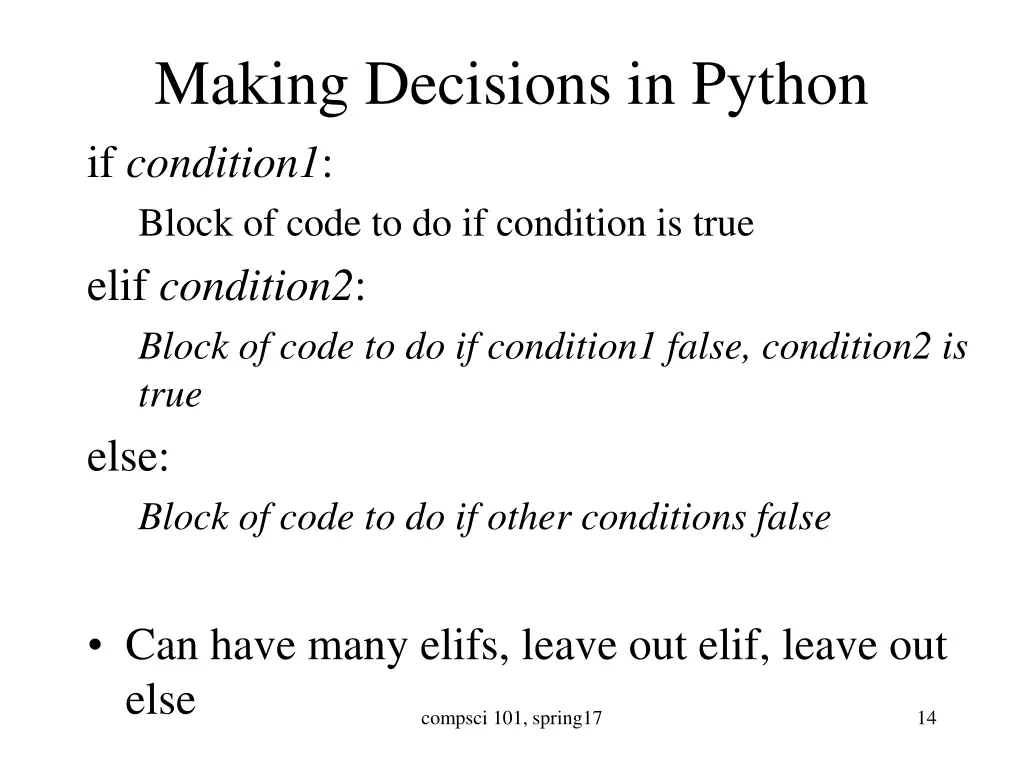 making decisions in python if condition1 block