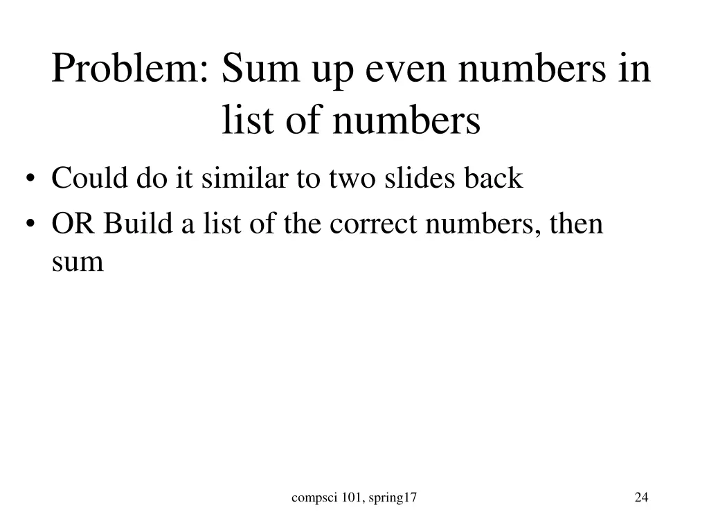 problem sum up even numbers in list of numbers