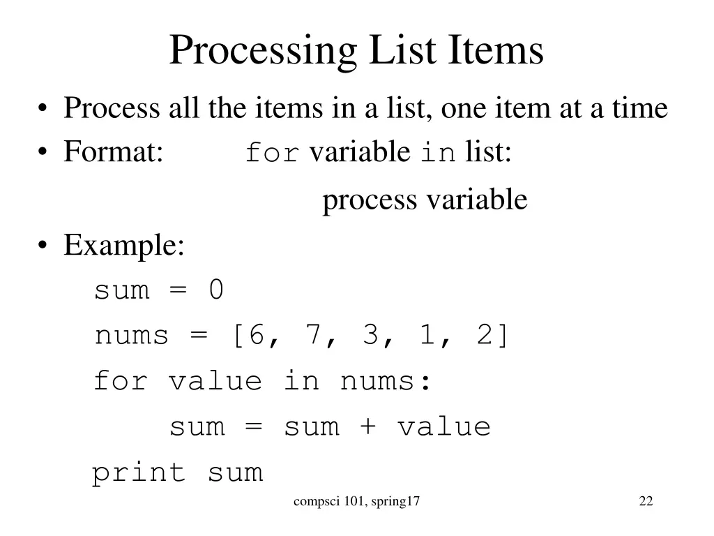 processing list items process all the items