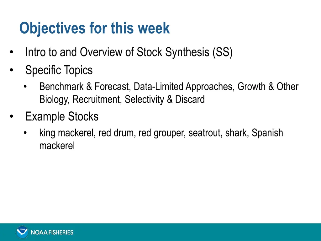 objectives for this week