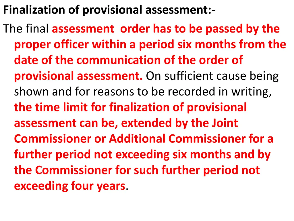 finalization of provisional assessment the final