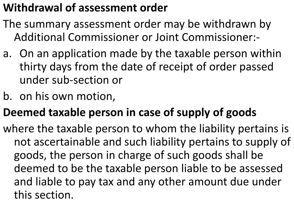 withdrawal of assessment order the summary