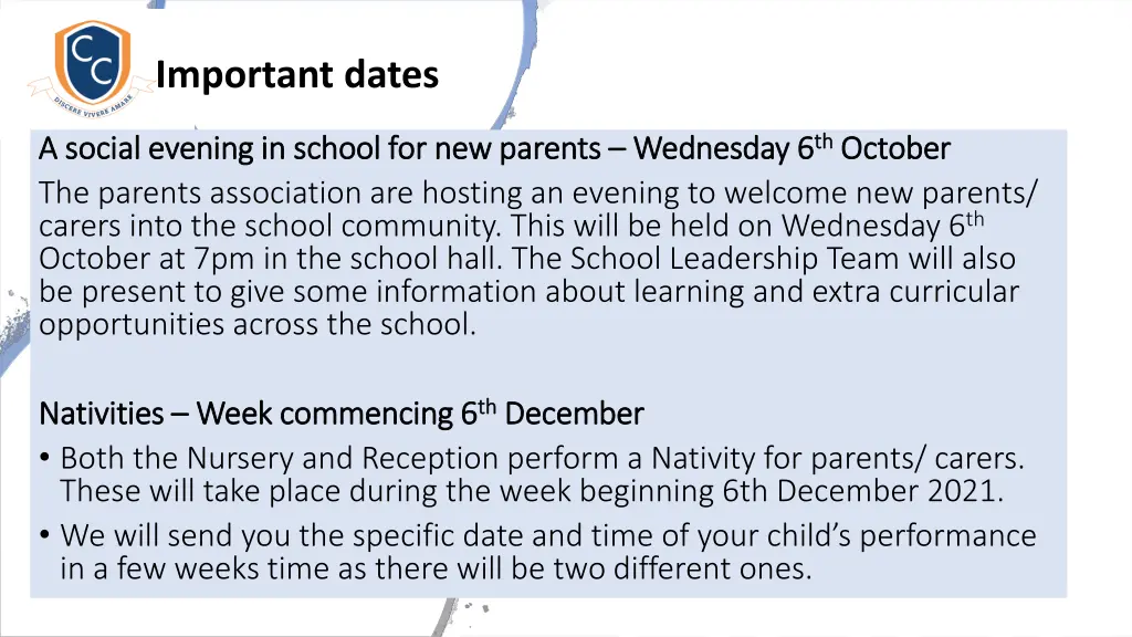 important dates a social evening in school