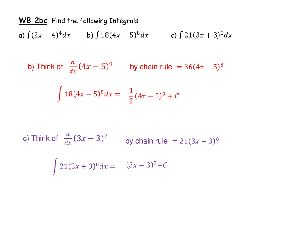 wb 2bc find the following integrals