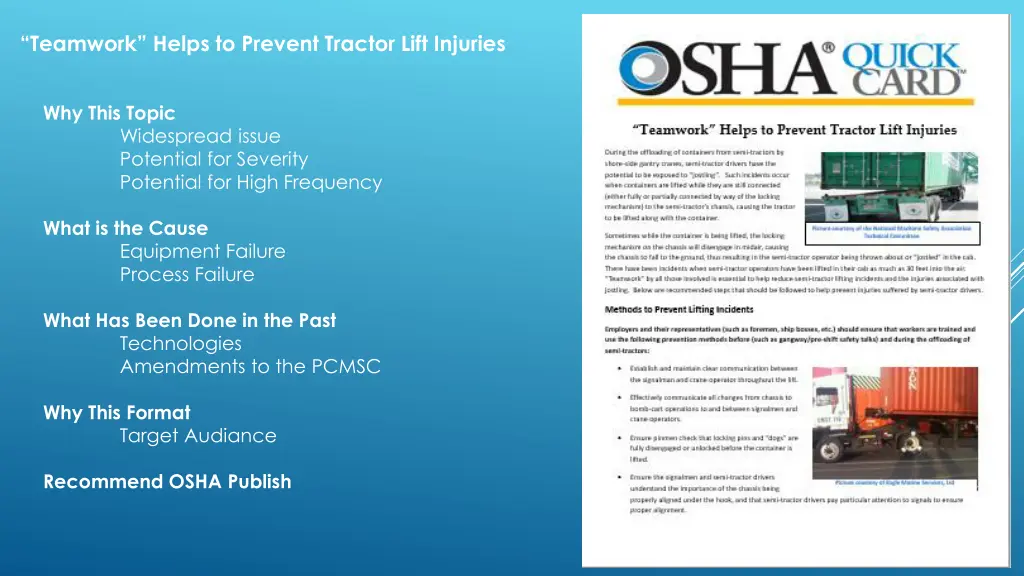 teamwork helps to prevent tractor lift injuries