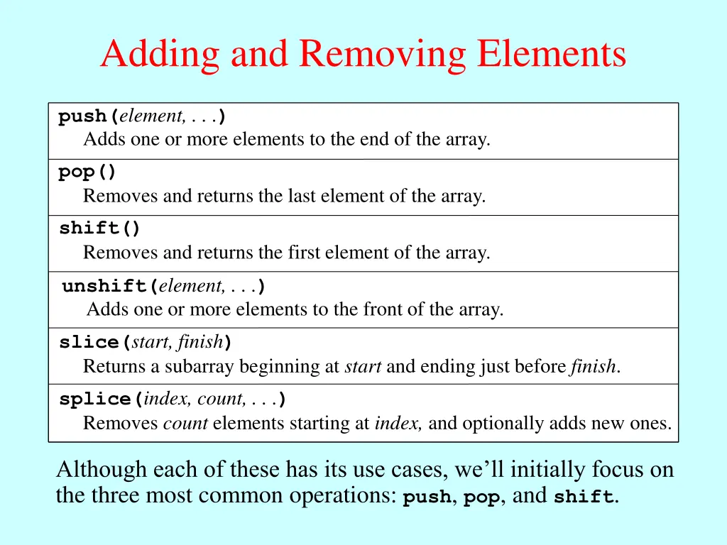 adding and removing elements