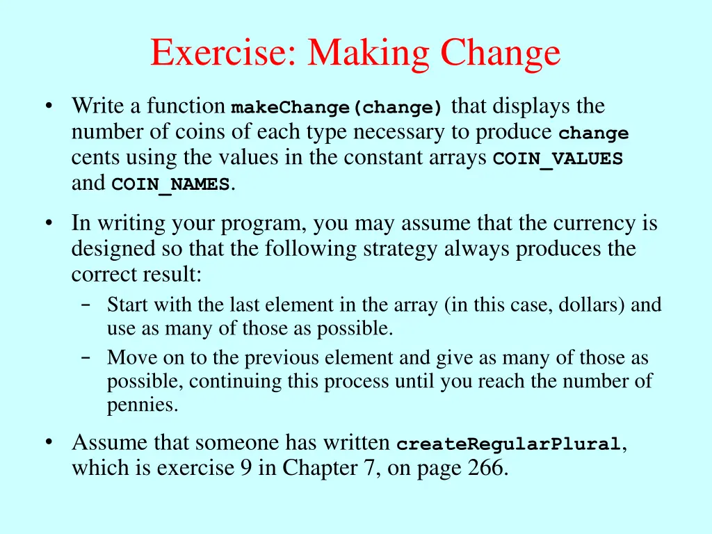 exercise making change