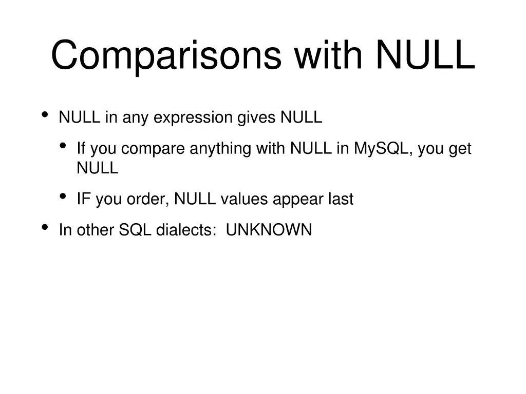 comparisons with null