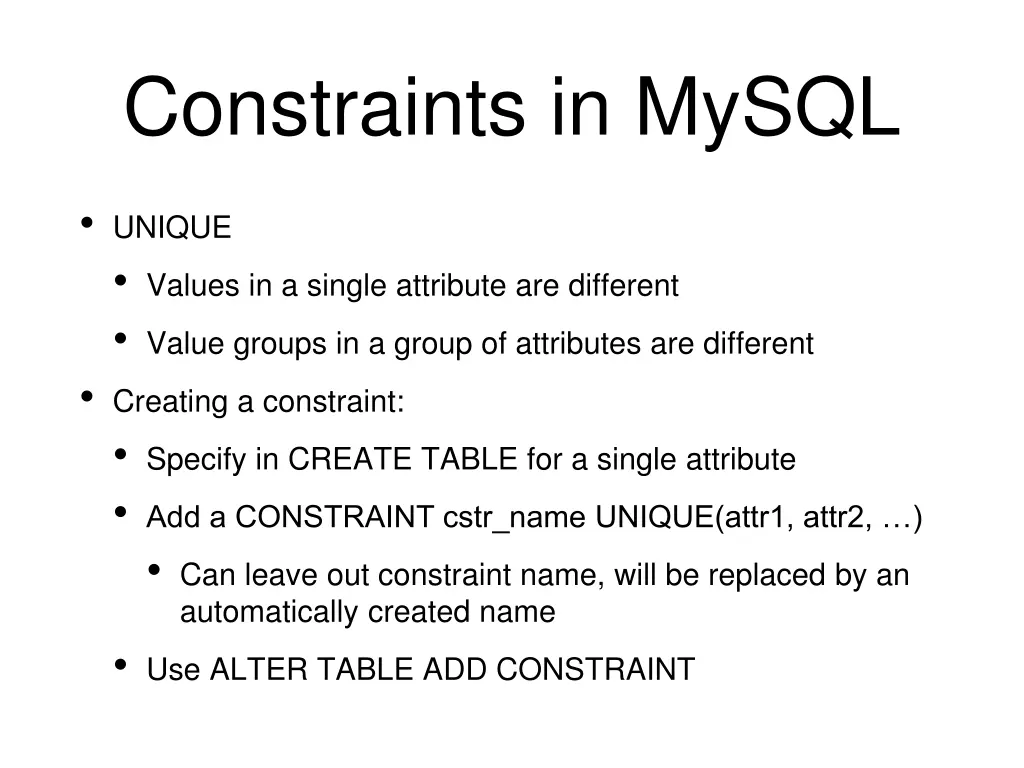 constraints in mysql 4