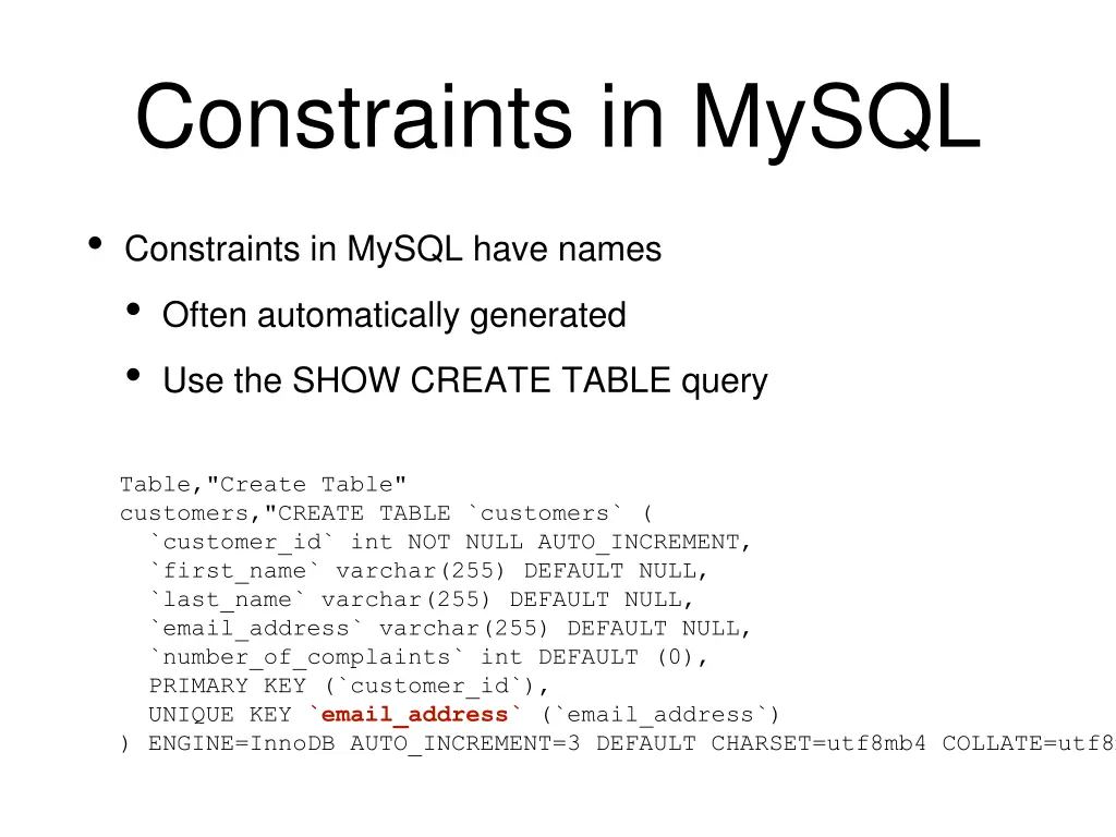 constraints in mysql