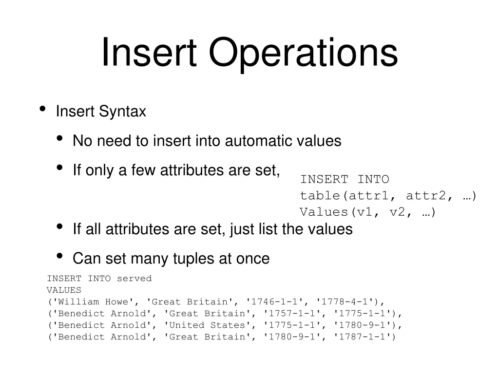 insert operations