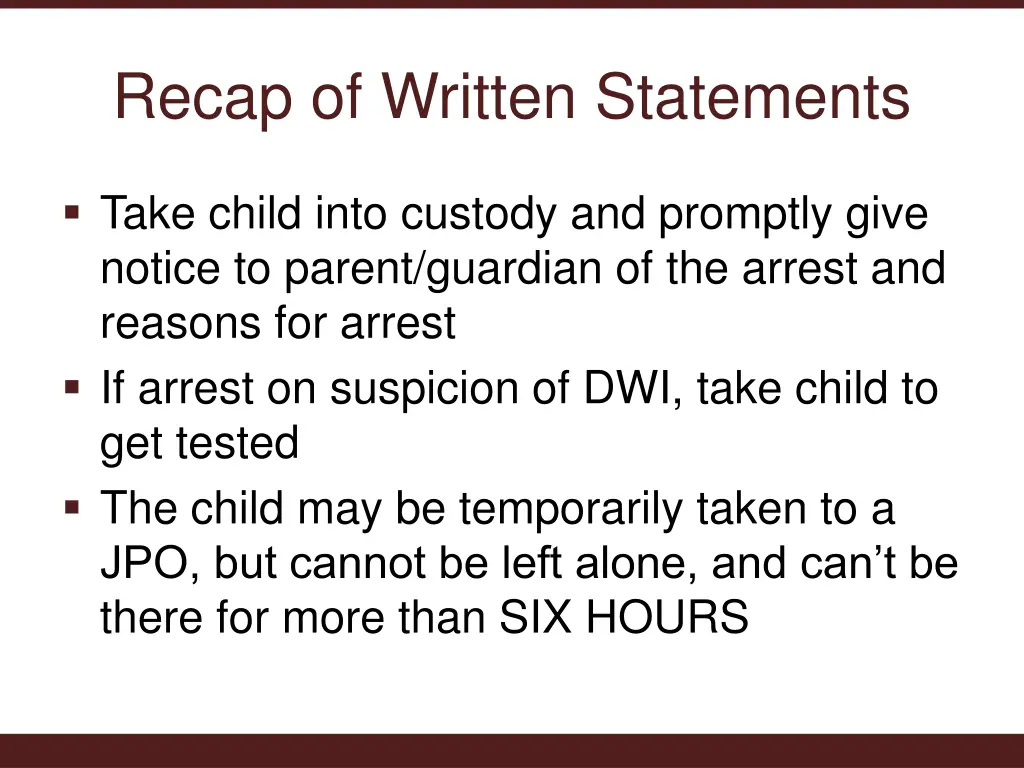 recap of written statements