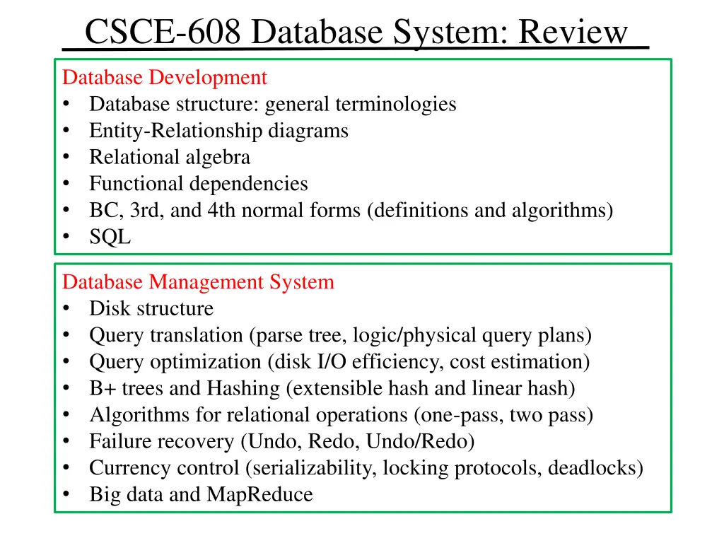 csce 608 database system review