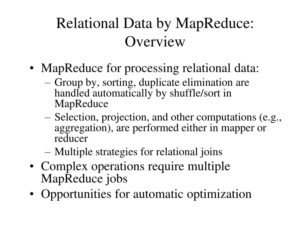relational data by mapreduce overview