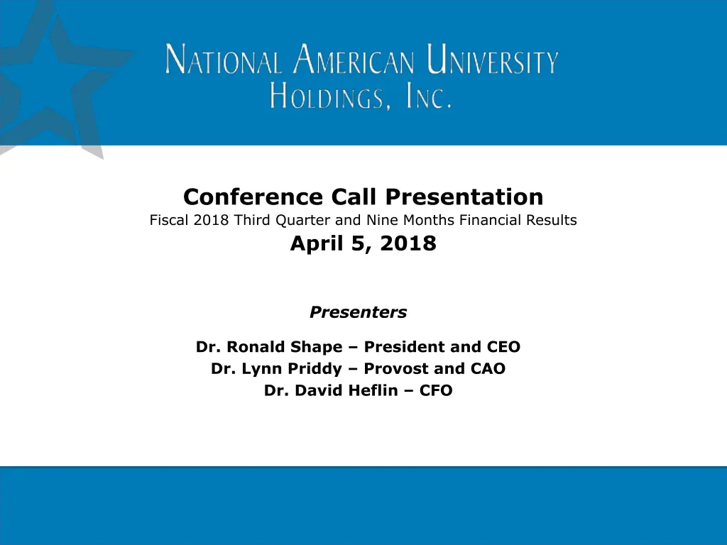 conference call presentation fiscal 2018 third
