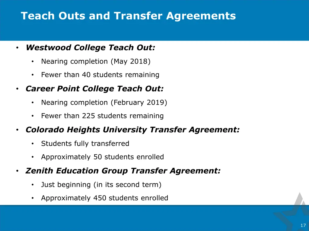 teach outs and transfer agreements