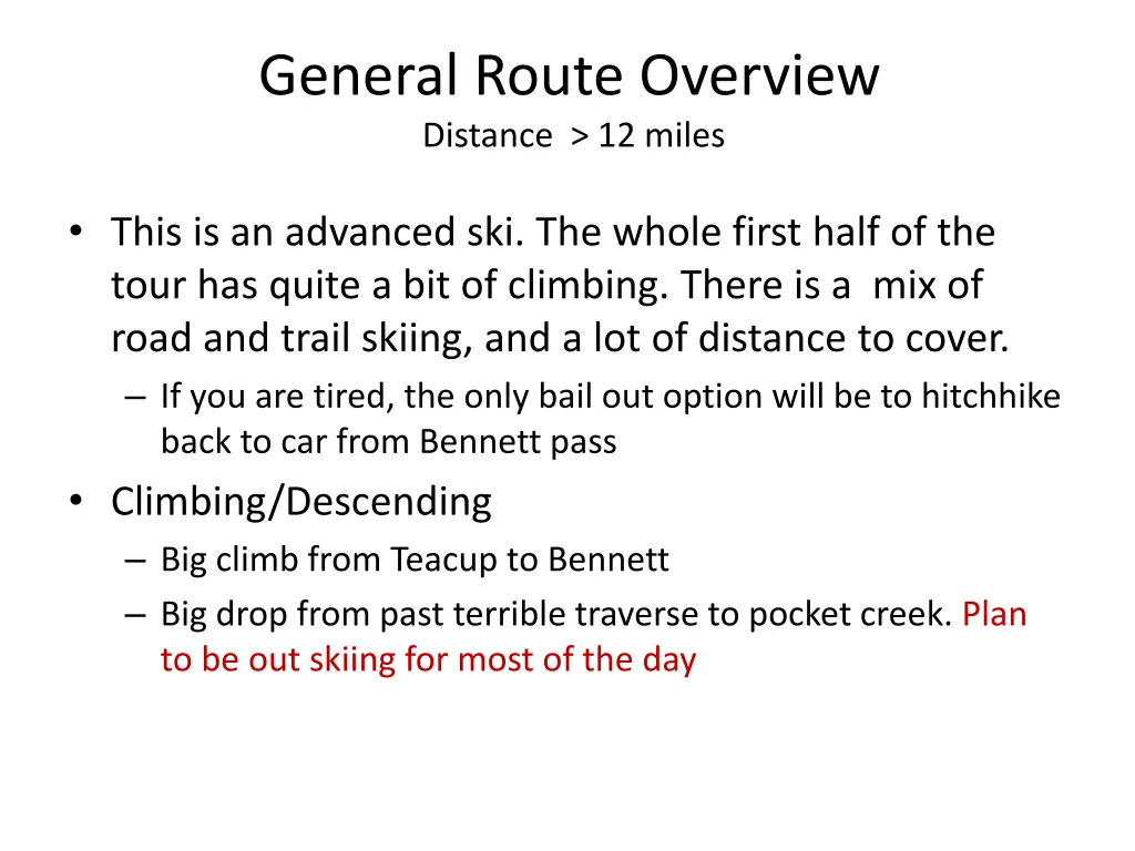 general route overview distance 12 miles