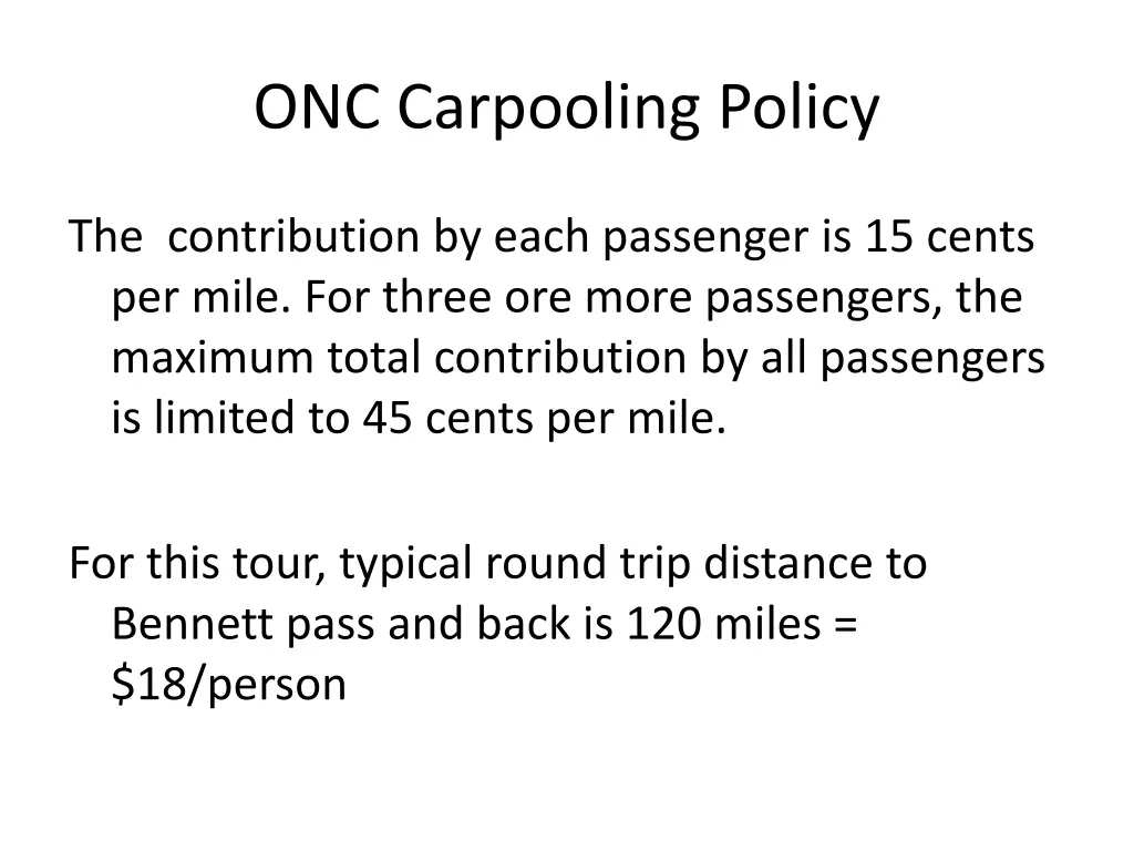 onc carpooling policy