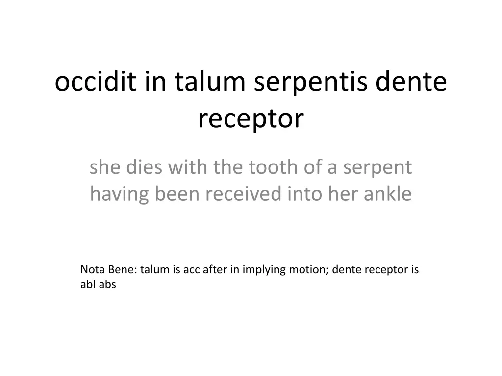 occidit in talum serpentis dente receptor
