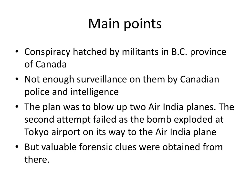 main points