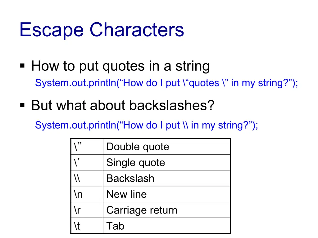 escape characters