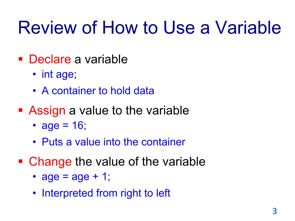 review of how to use a variable