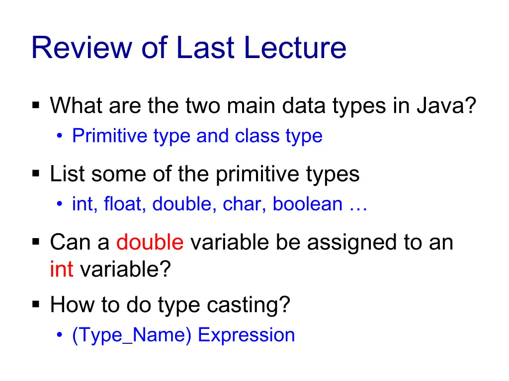 review of last lecture
