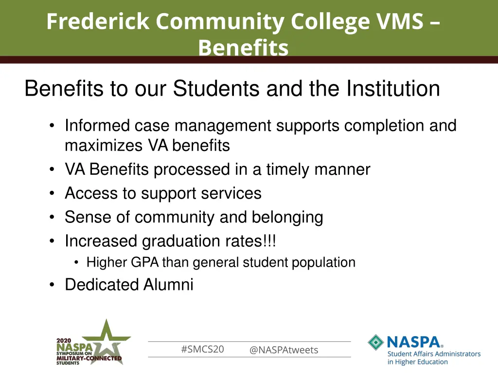 frederick community college vms benefits