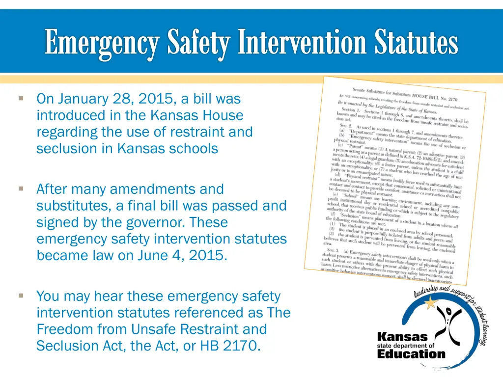 emergency safety intervention statutes