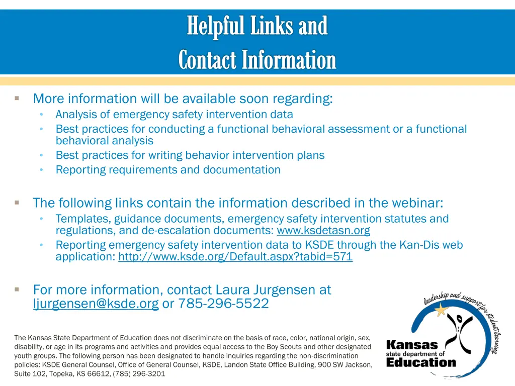 helpful links and contact information