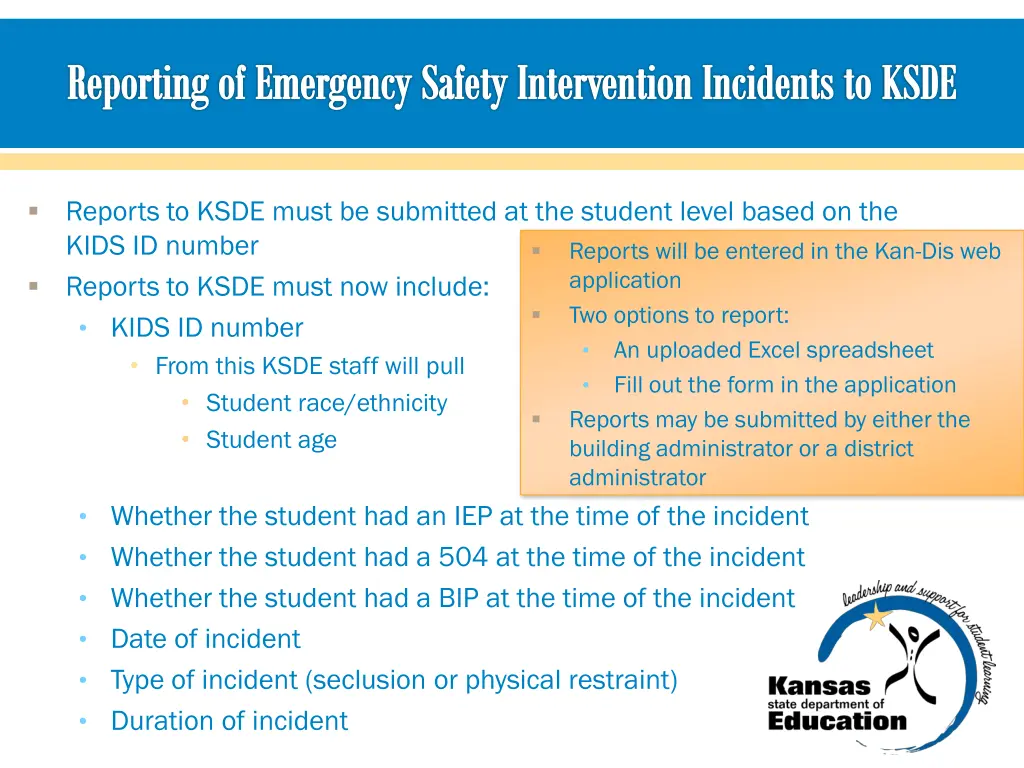 reporting of emergency safety intervention