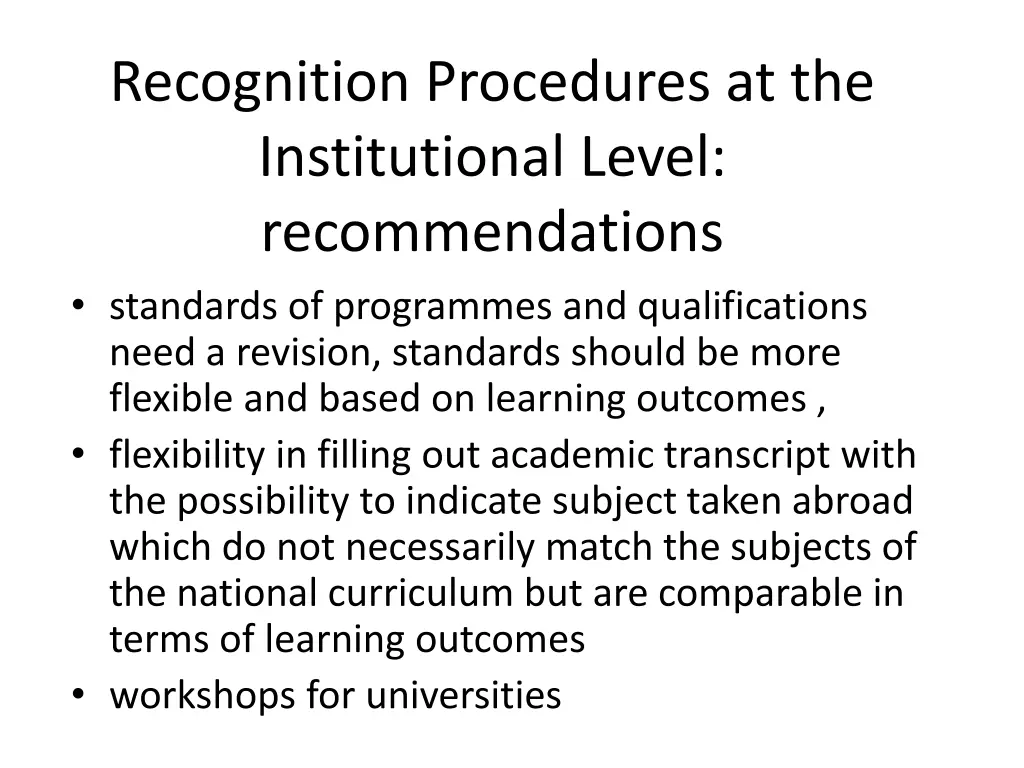 recognition procedures at the institutional level 2
