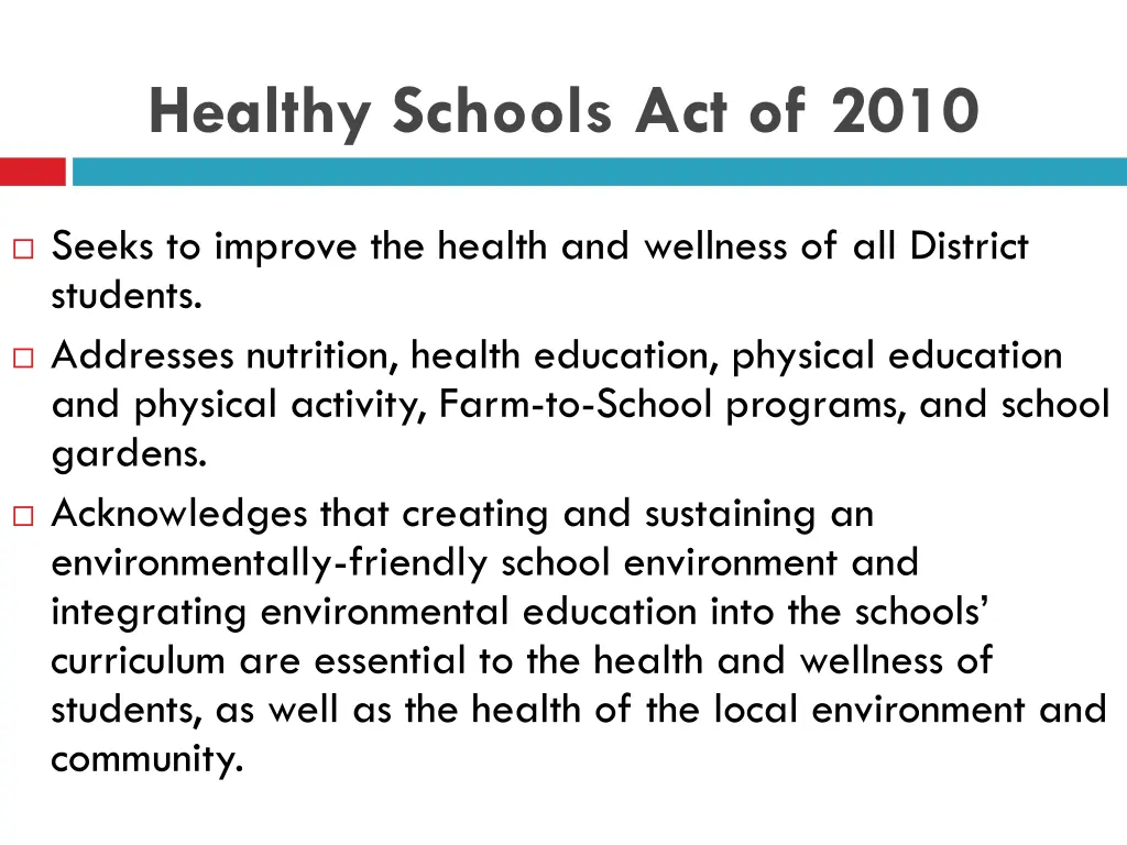 healthy schools act of 2010